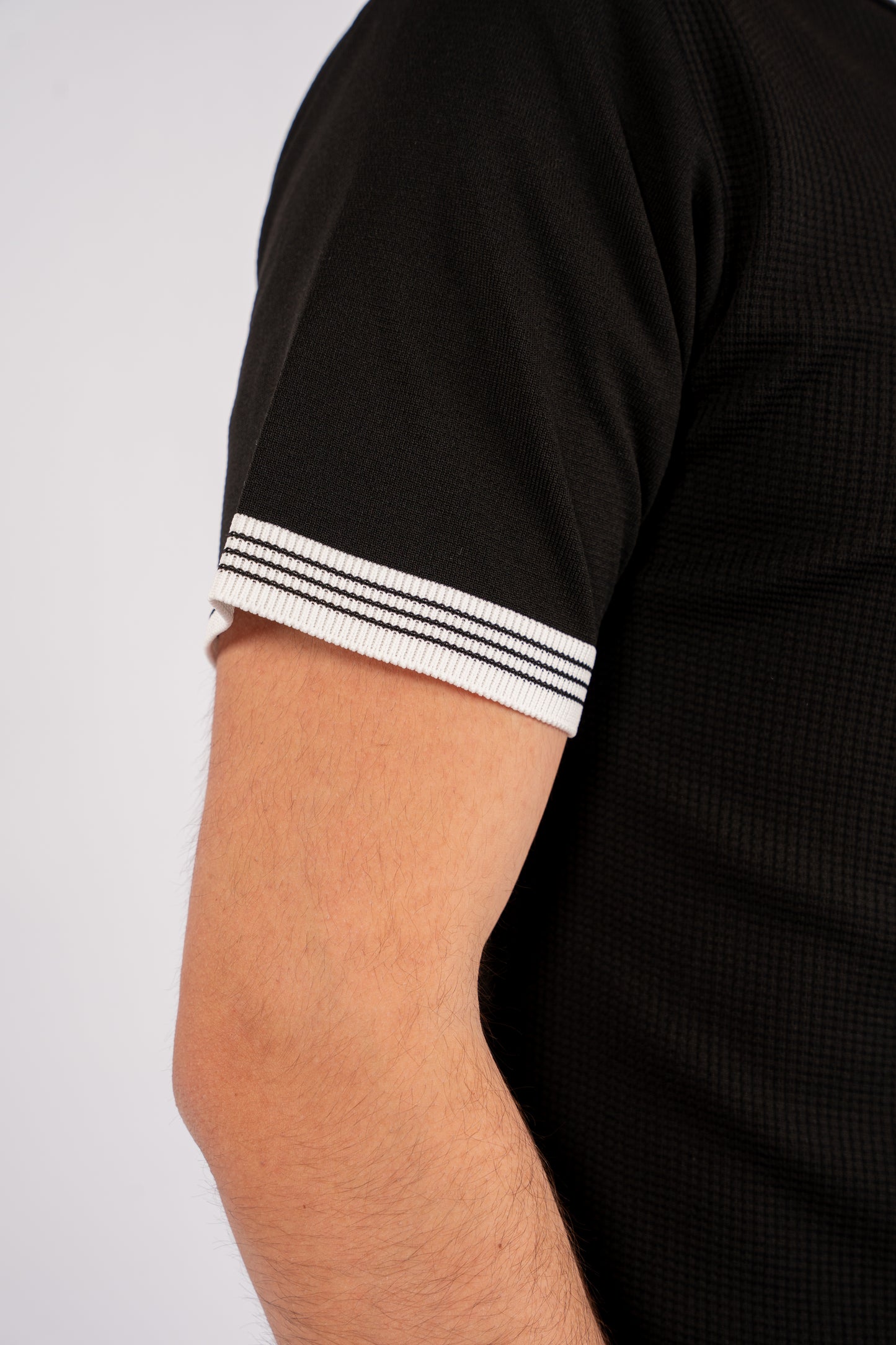 BLACK MIXED ZIPPER TRICOT POLO