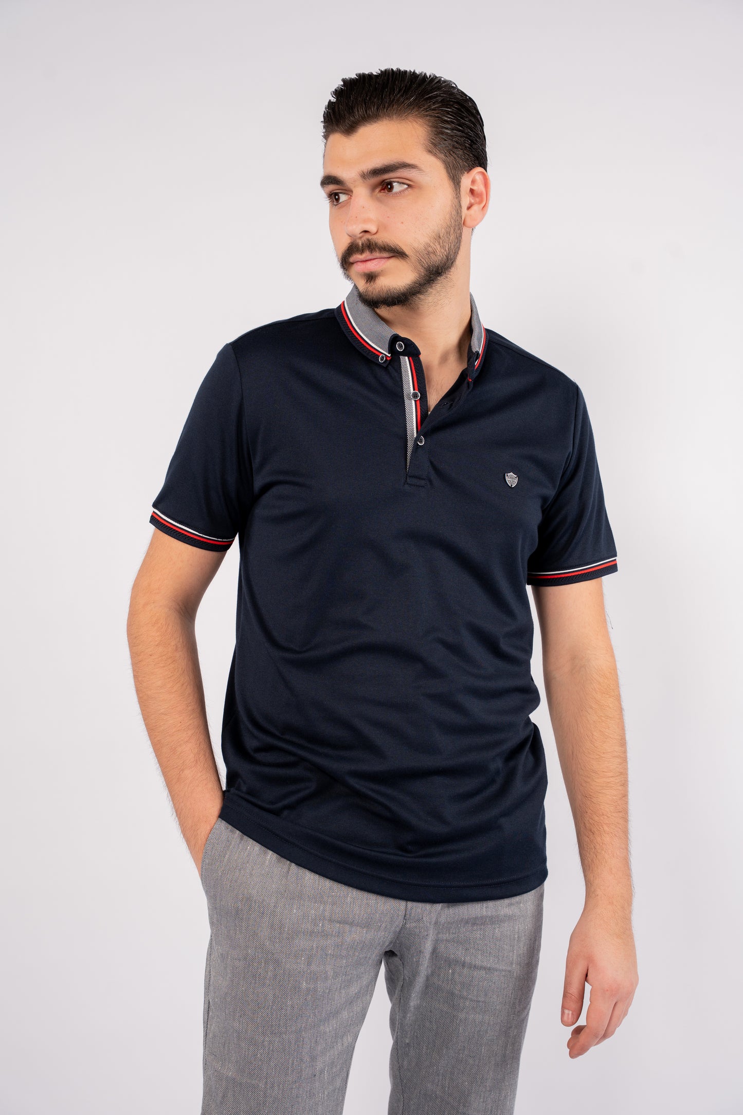 NAVY MIXED COLLAR POLO