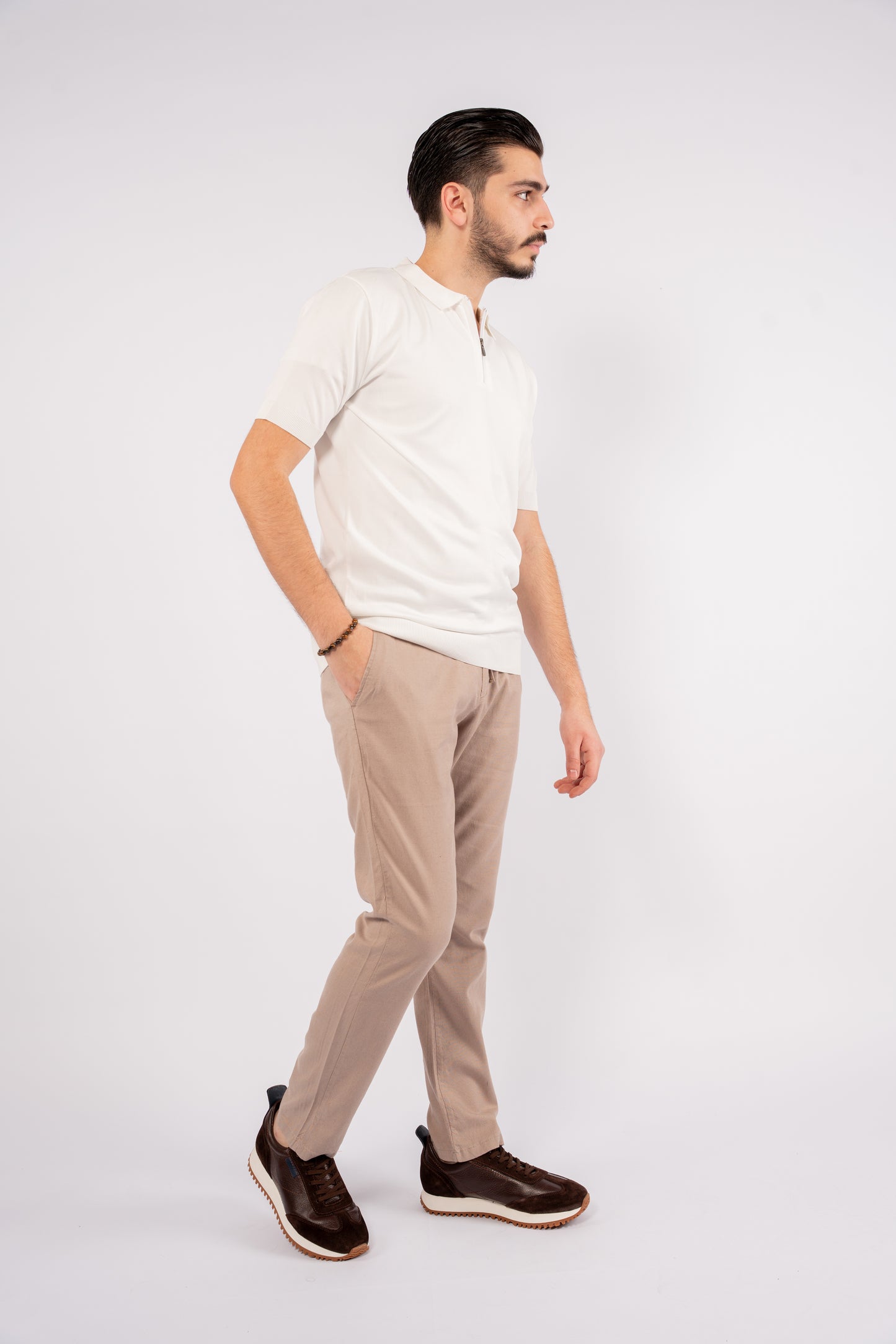 WHITE MERCERIZED ZIPPER POLO