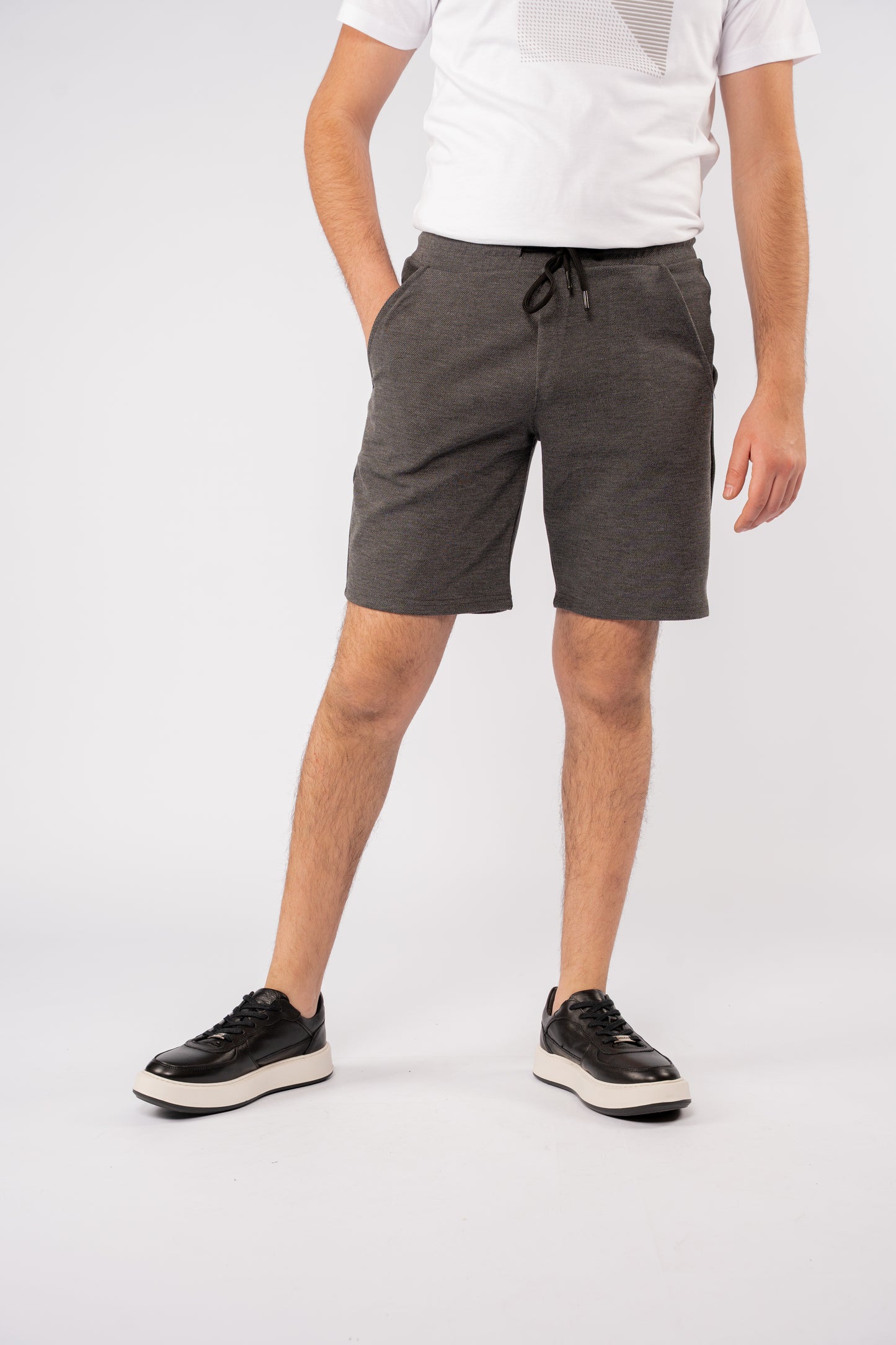 DARK GREY PIQUET COTTON SHORT