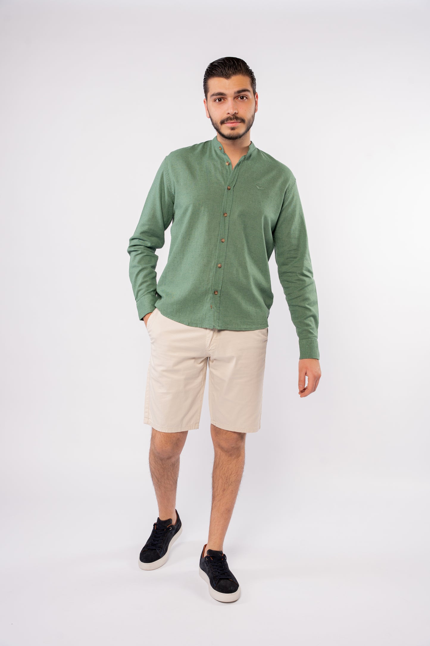DARK GREEN CHINESE LINEN SHIRT