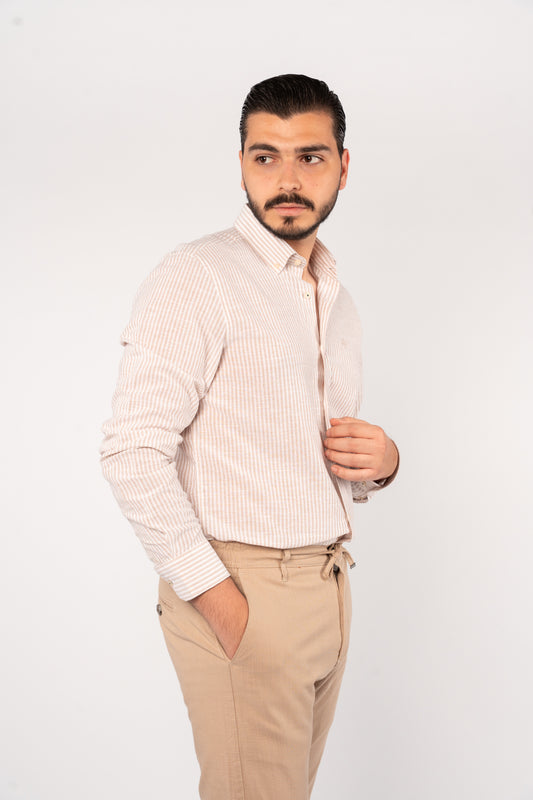 BEIGE LINED OXFORD SHIRT
