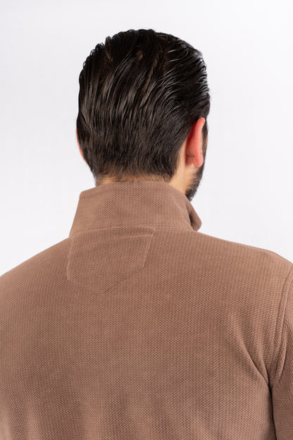MOCHA HIGHNECK ZIPPER SWEATER