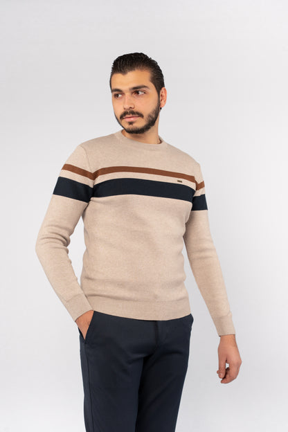 BEIGE DOUBLE LINE SWEATER