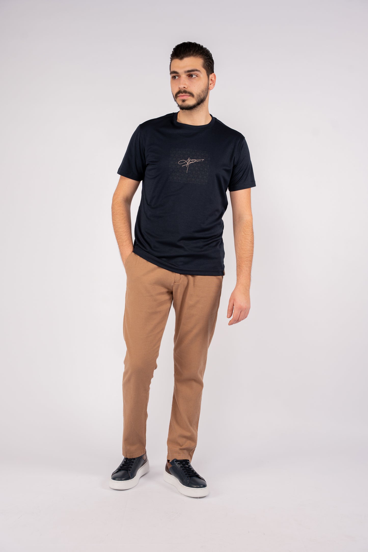 NAVY PATTERNED MERCERIZED TSHIRT