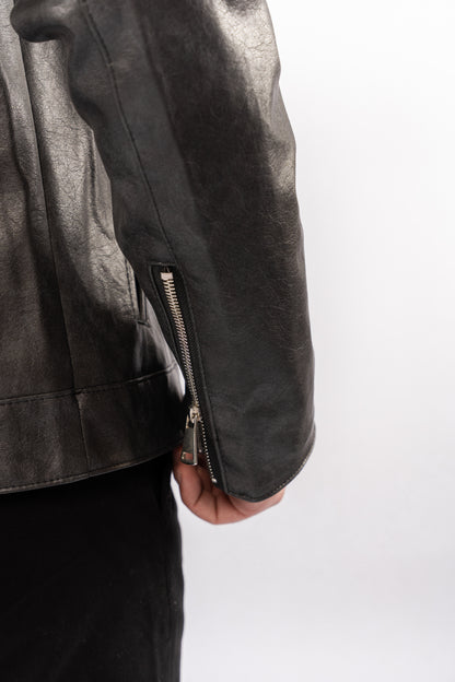 GREY TRUCKER LEATHER JACKET