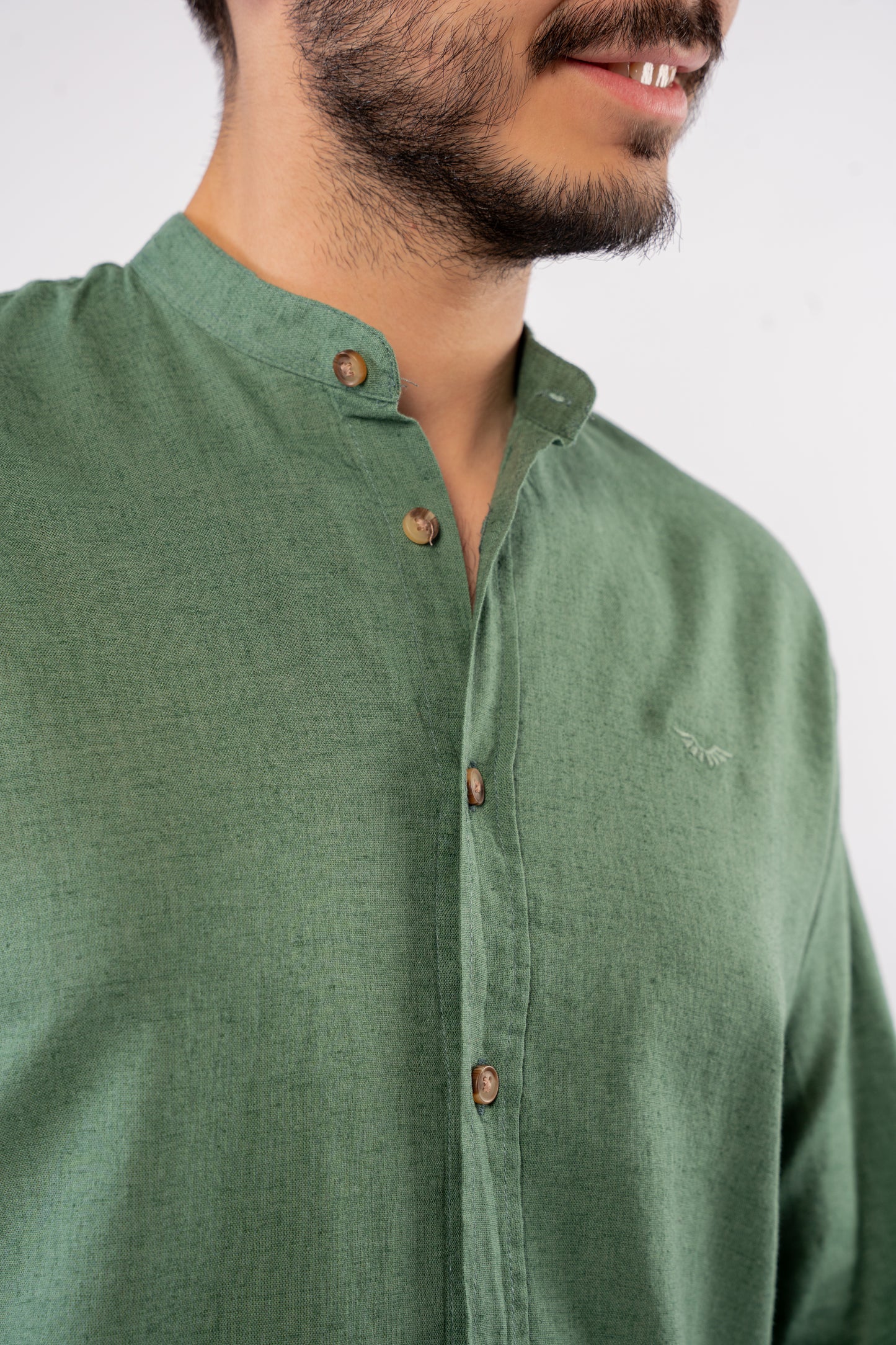 DARK GREEN CHINESE LINEN SHIRT