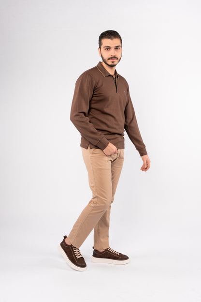 BROWN POLO ZIPPER SWEATER