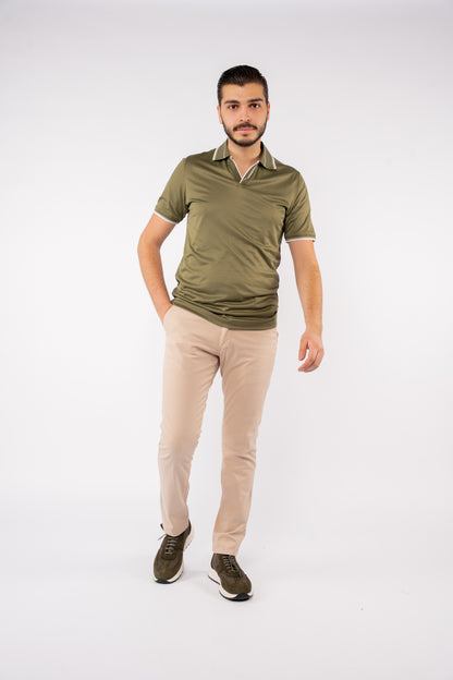 OLIVE MIXED VNECK POLO