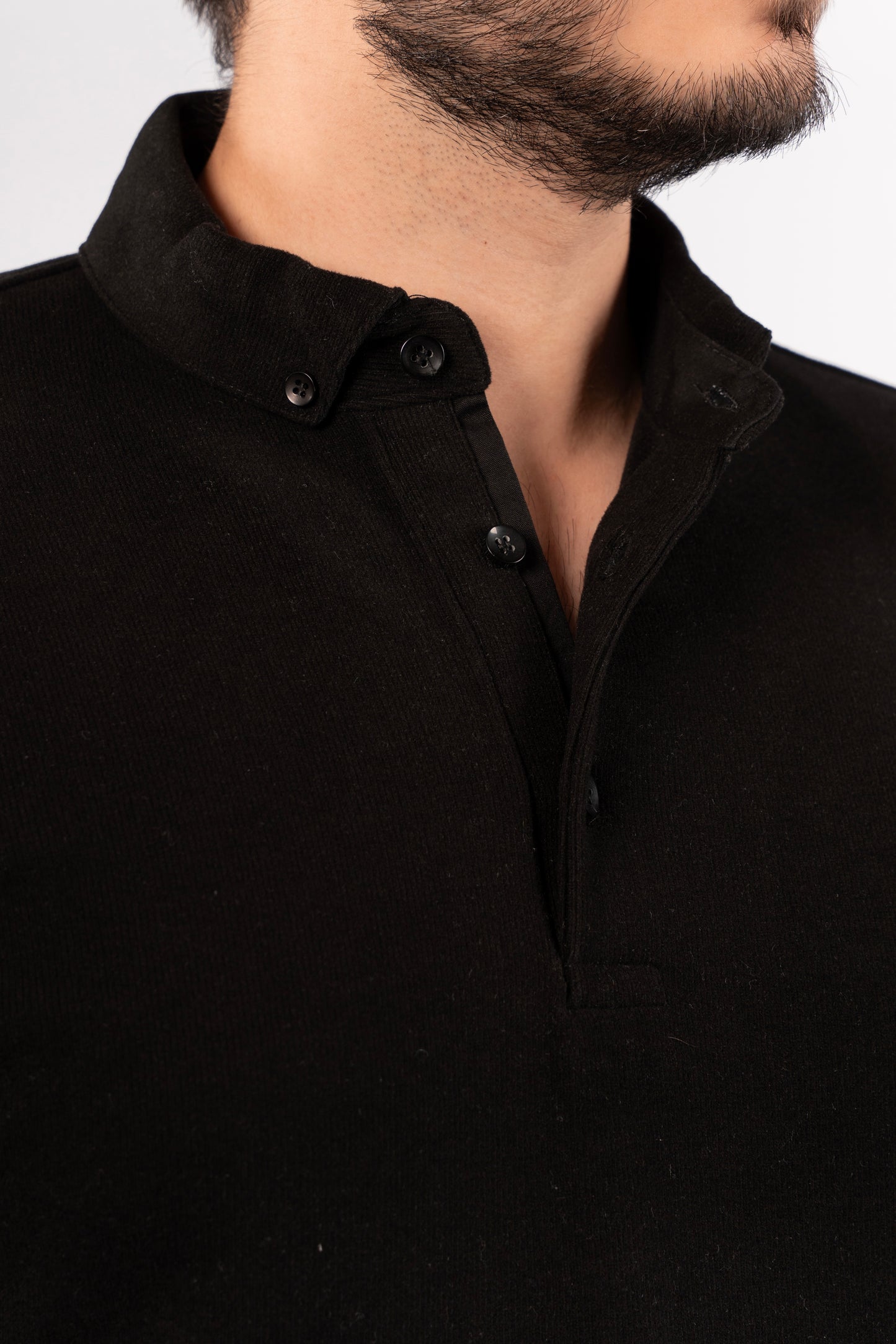 BLACK BUTTON POLO SWEATER