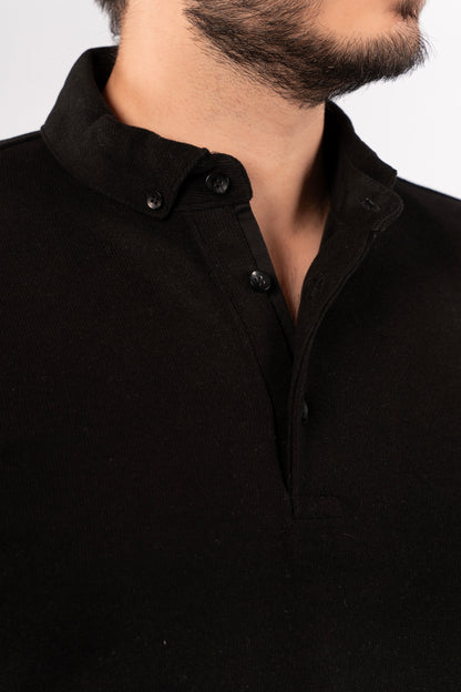 BLACK BUTTON POLO SWEATER