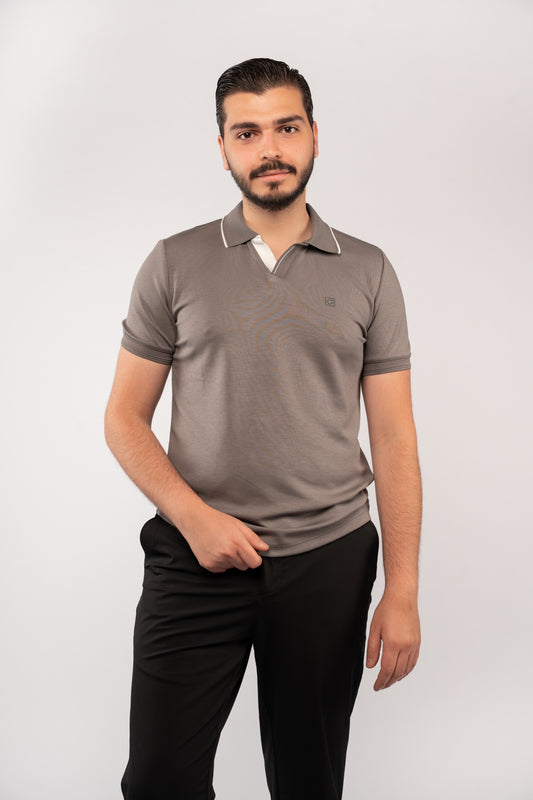 GREY CASUAL VNECK POLO