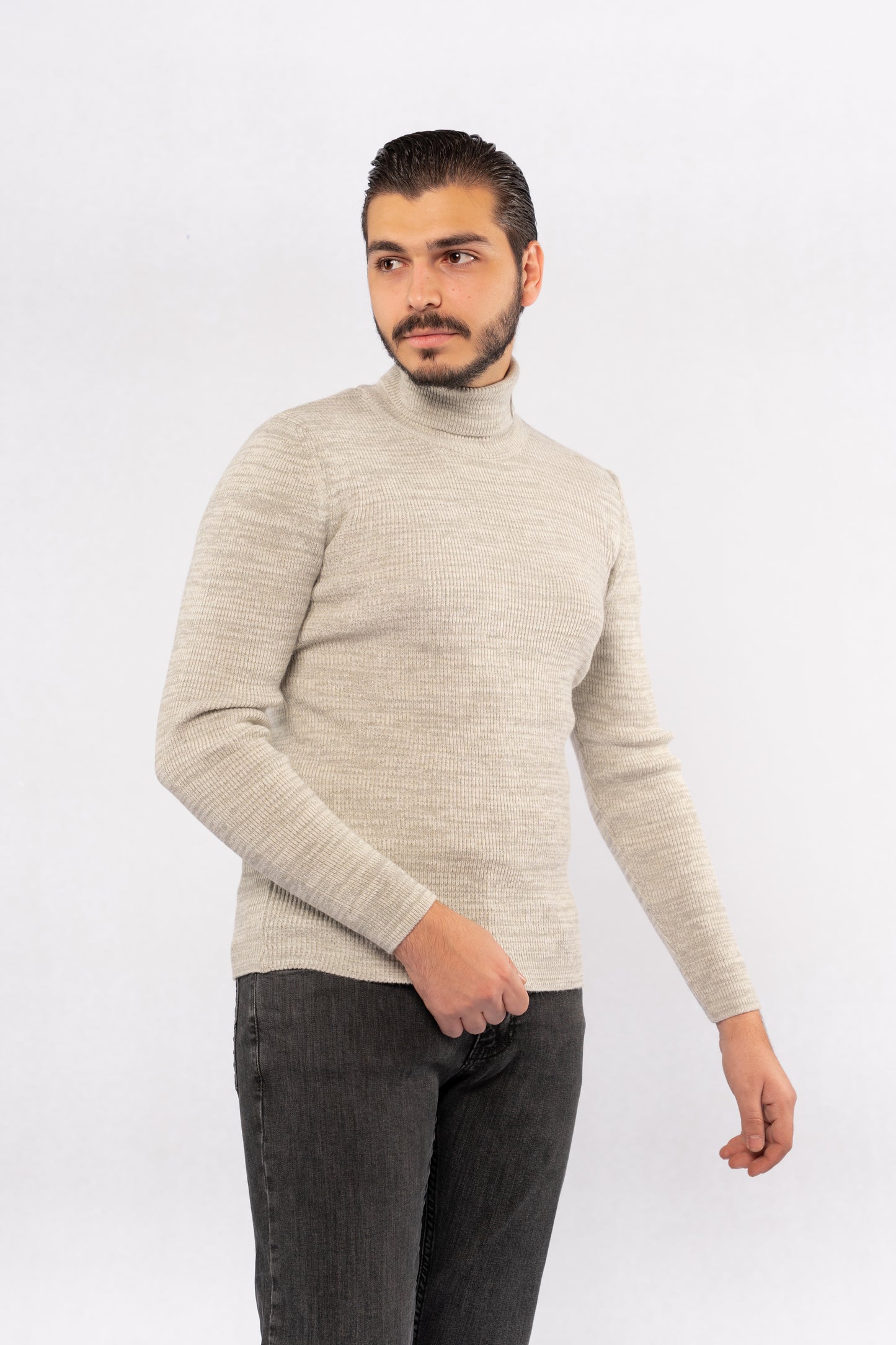 GREY LINED TURTLENECK