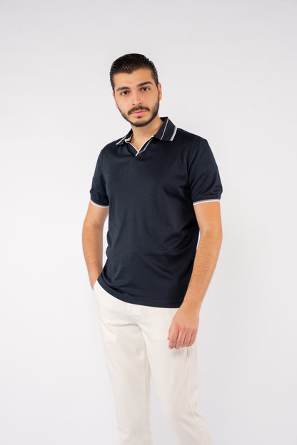 NAVY MIXED VNECK POLO