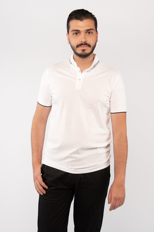 WHITE CASUAL COLLAR MERCERIZED POLO