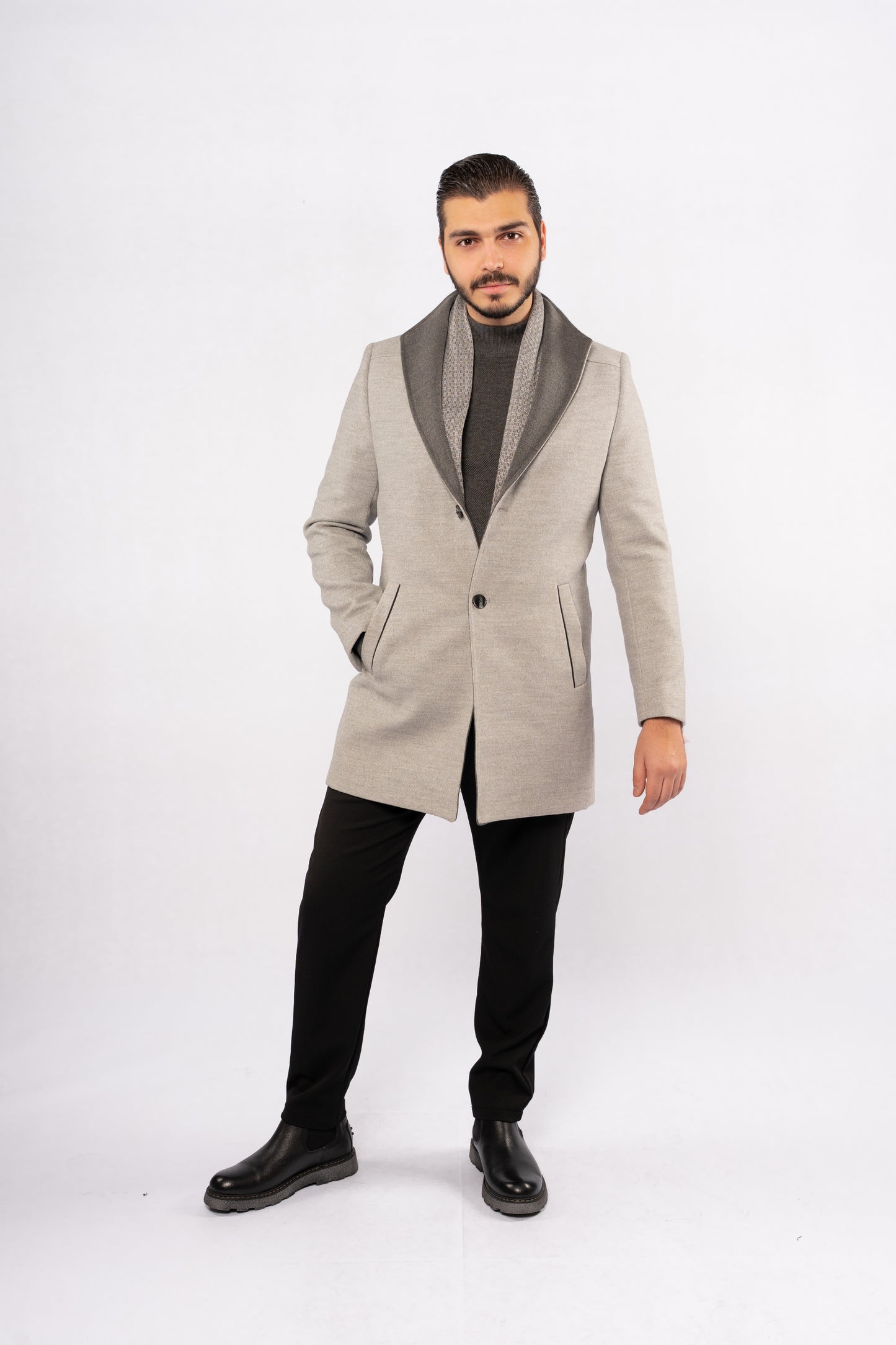 GREY SOPHISTICATED WOOL COAT