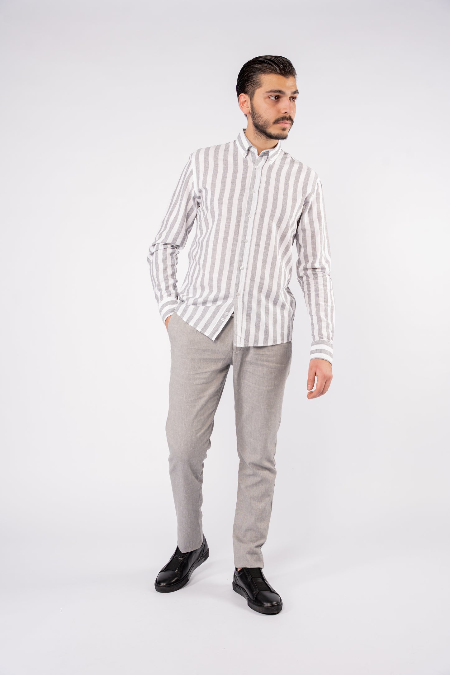 GREY LINED LINEN SHIRT