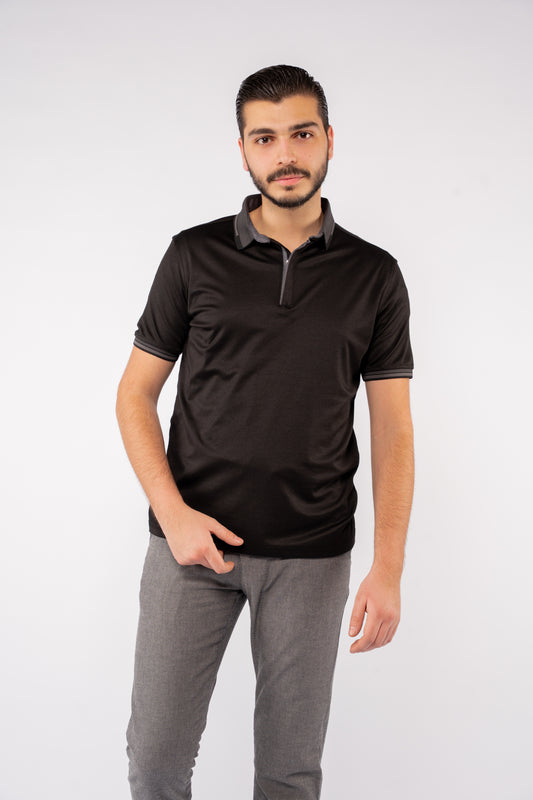 BLACK ZIPPER POLO