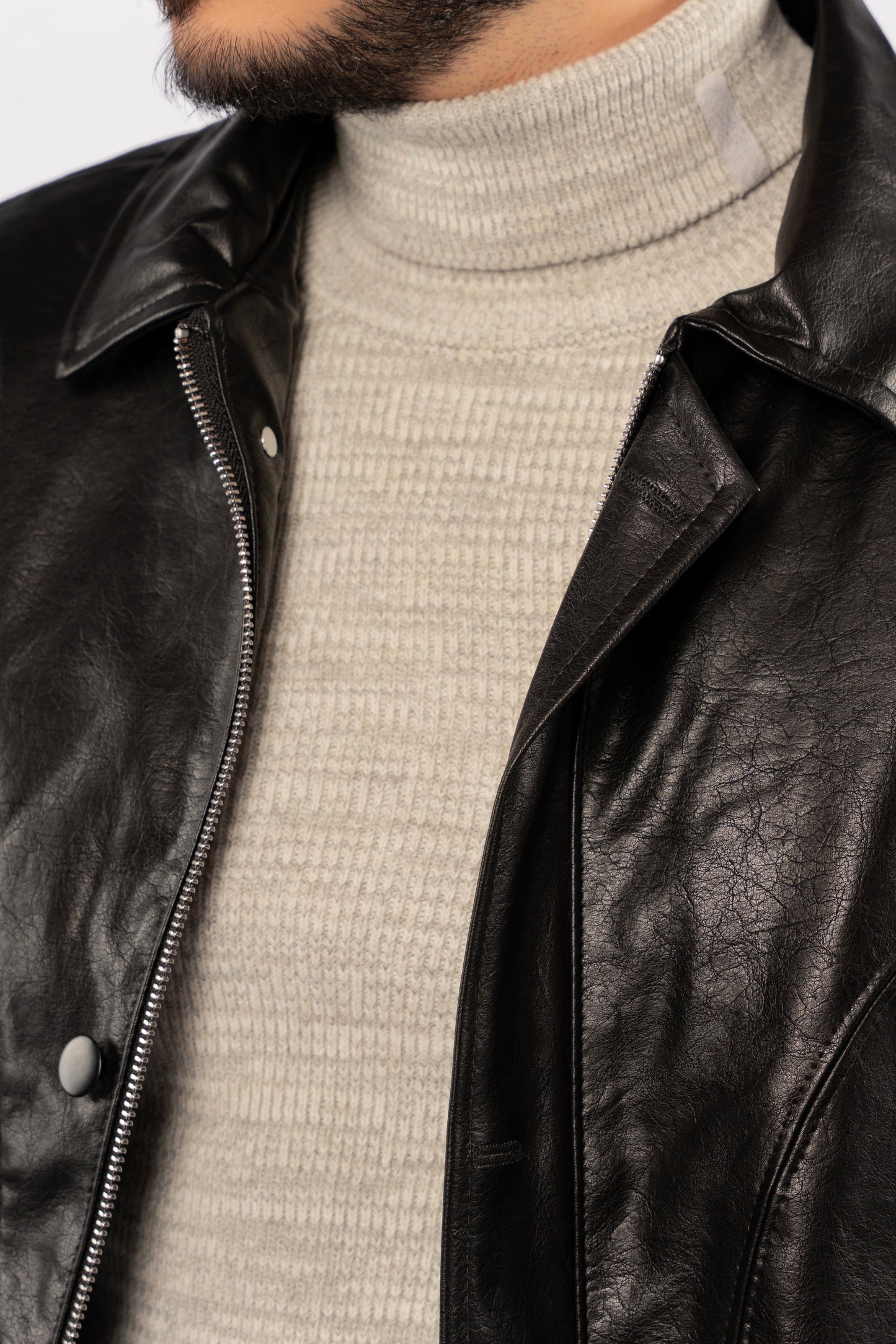 BLACK TRUCKER LEATHER JACKET