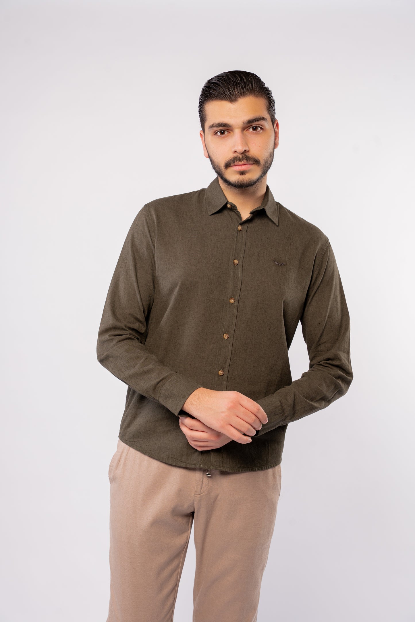 DARK OLIVE LINEN SHIRT