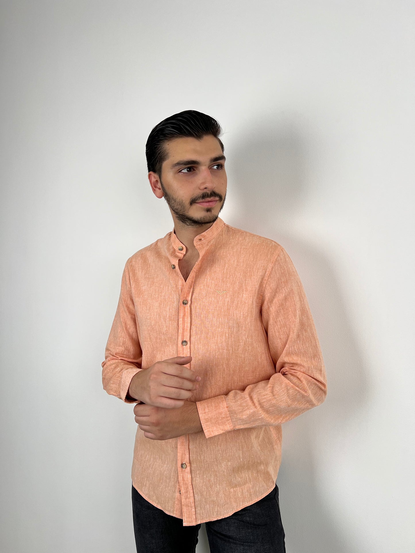 CHINESE LINEN SHIRT LIGHT ORANGE