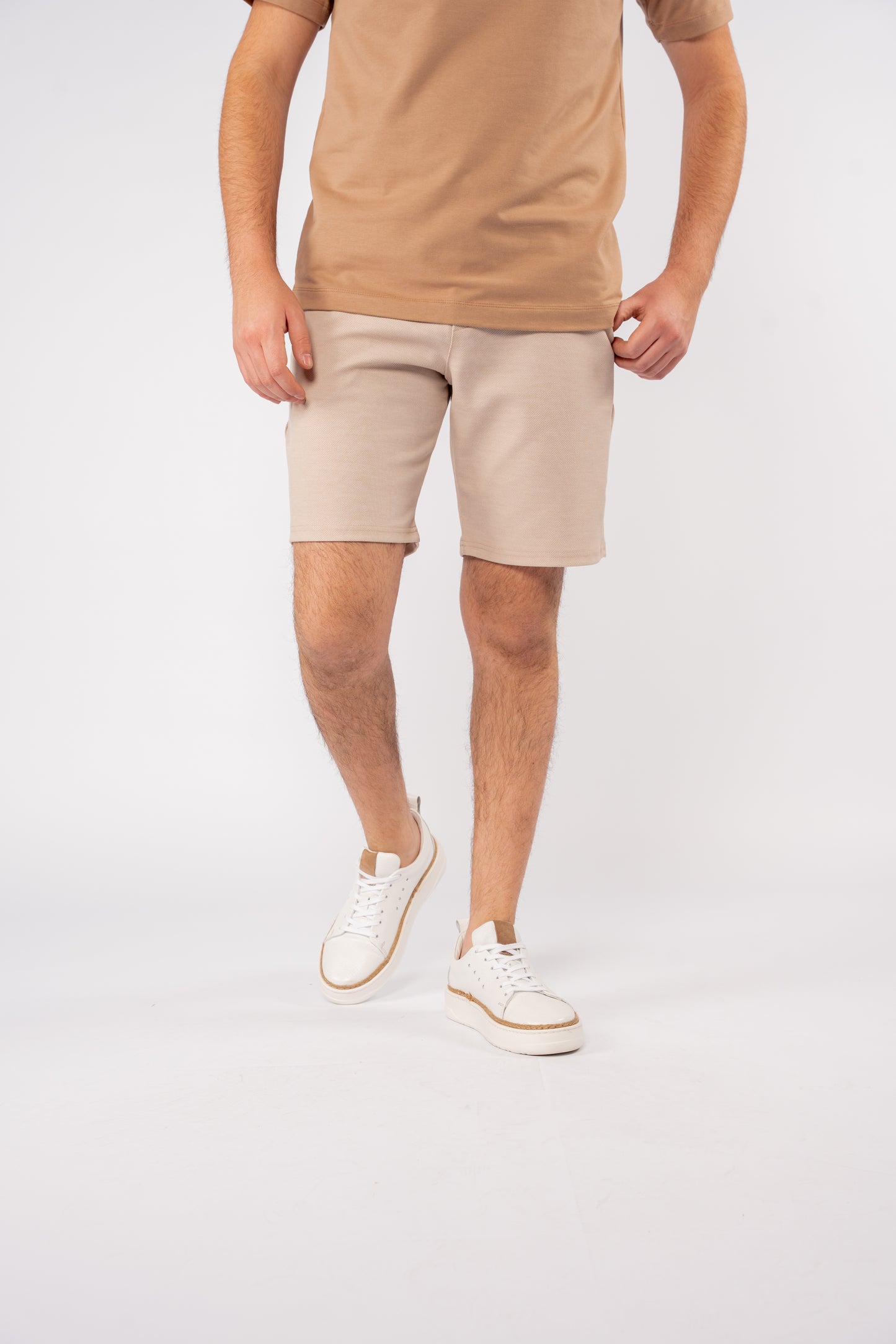 BEIGE PIQUET COTTON SHORT
