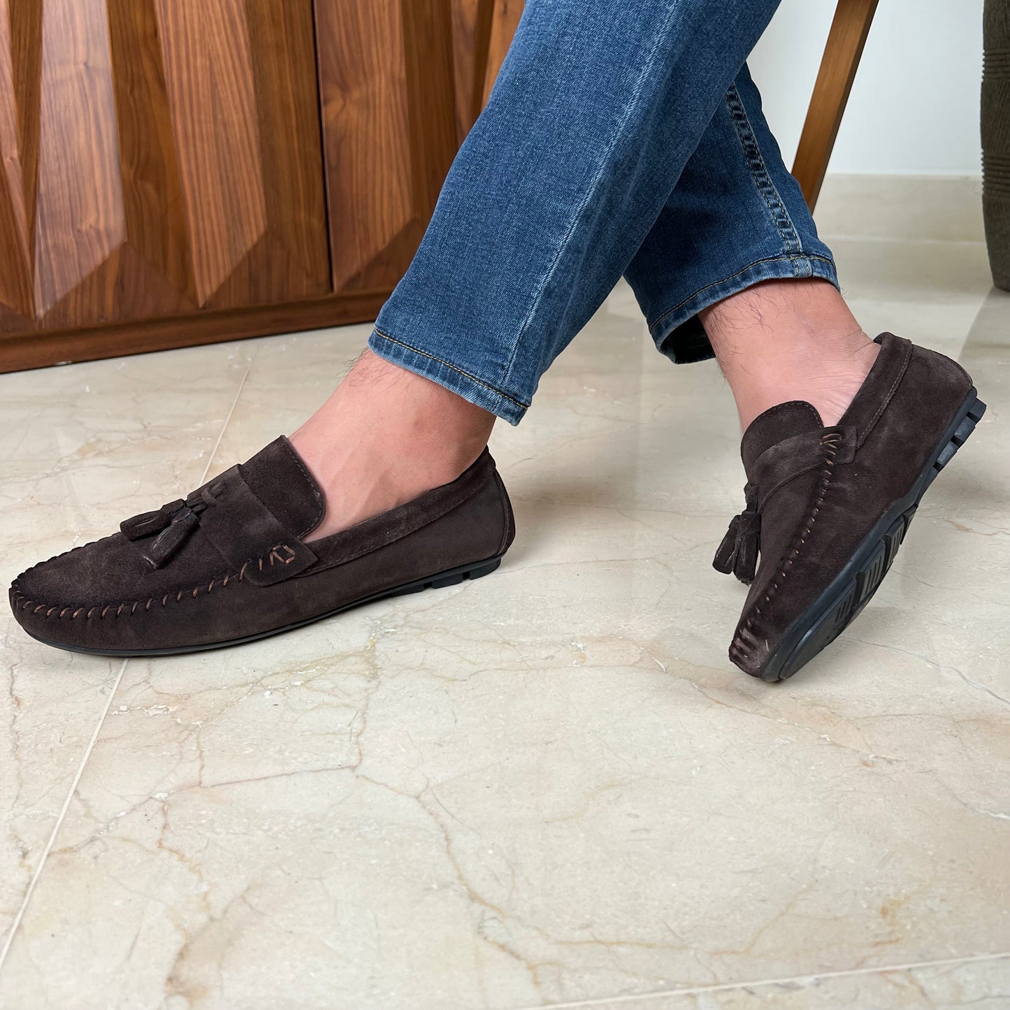 Brown Suede Tassels Moccasin