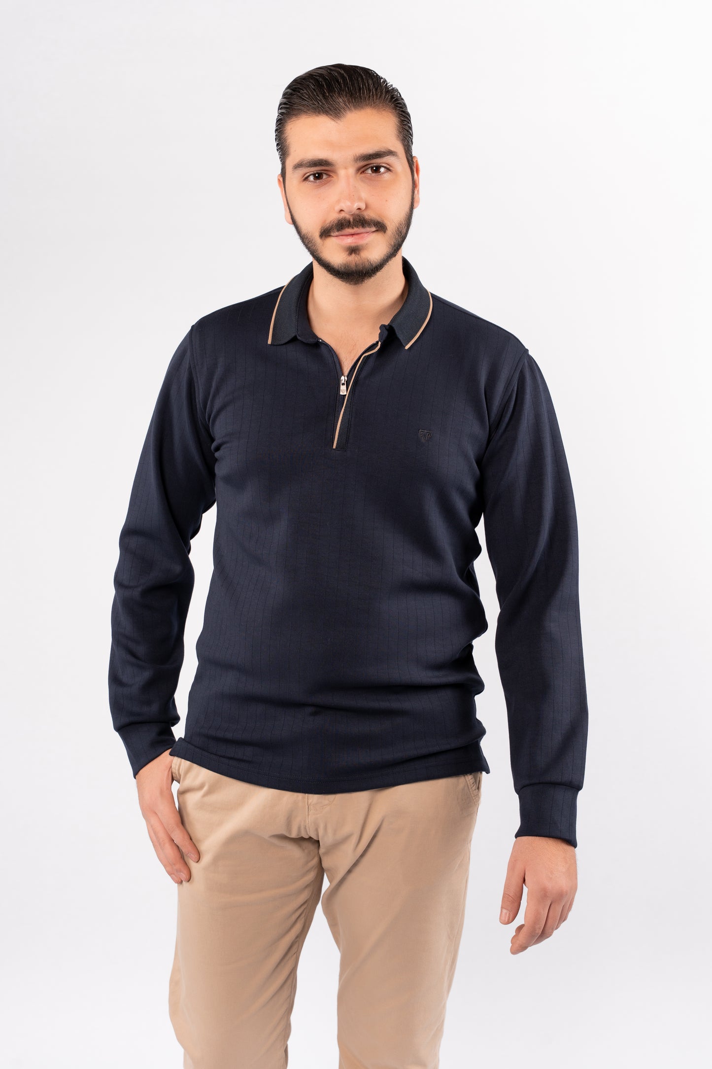 NAVY POLO ZIPPER SWEATER