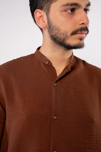 BROWN DOUBLE GAUZE CHINESE SHIRT