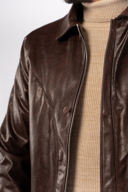 BROWN TRUCKER LEATHER JACKET