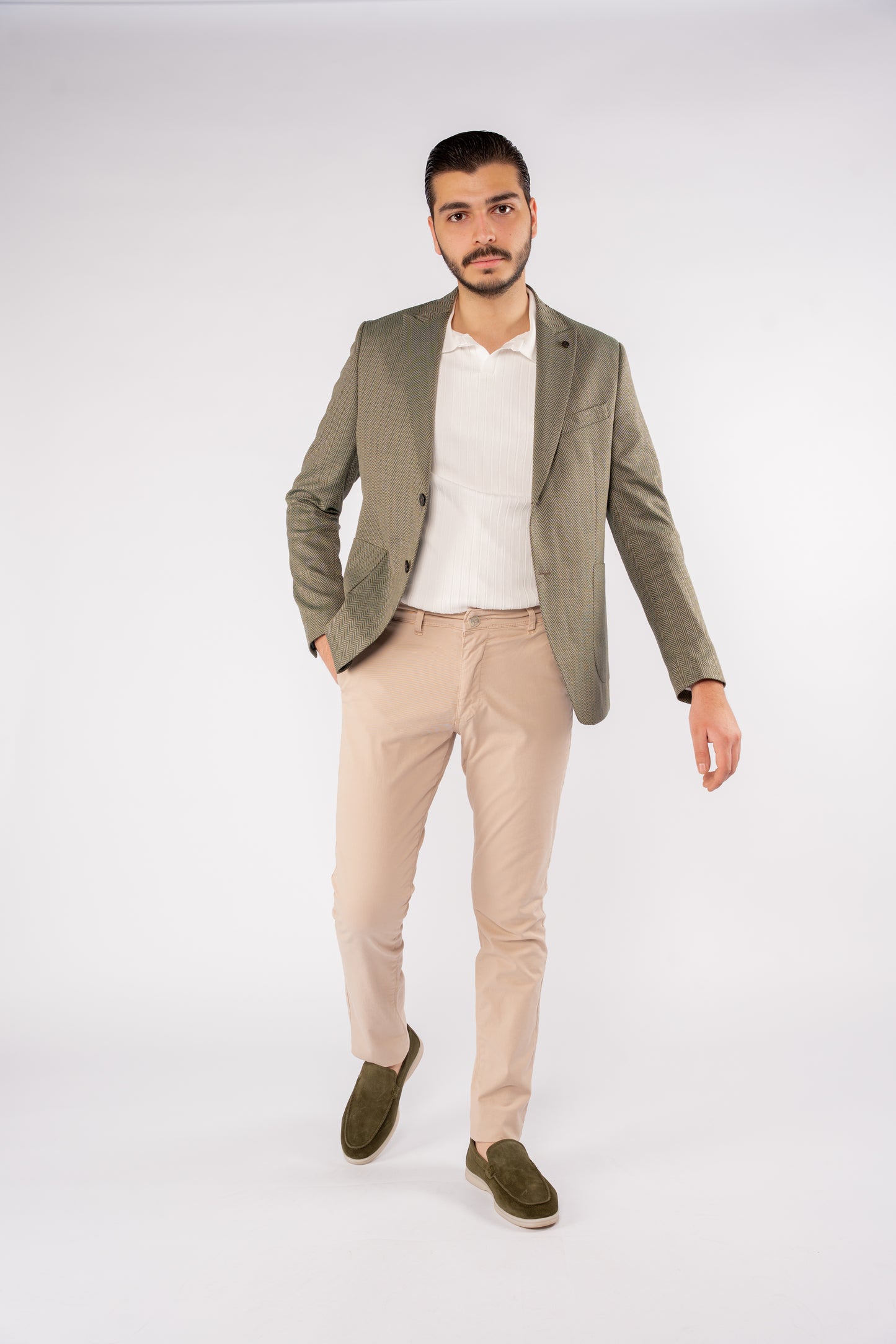 OLIVE ZIGZAG TEXTURE BLAZER