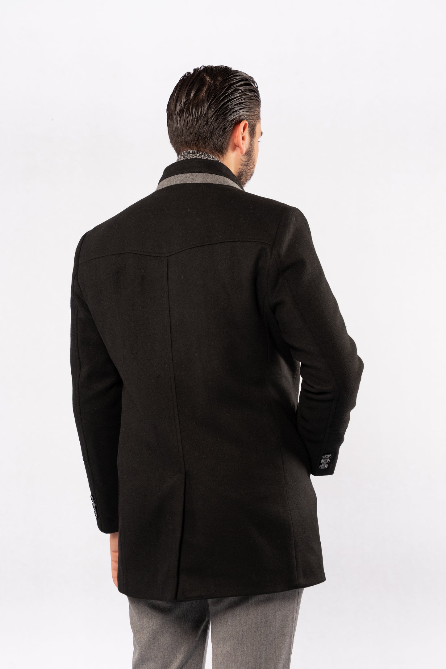 BLACK SEMI CASUAL WOOL COAT