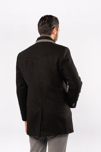 BLACK SEMI CASUAL WOOL COAT