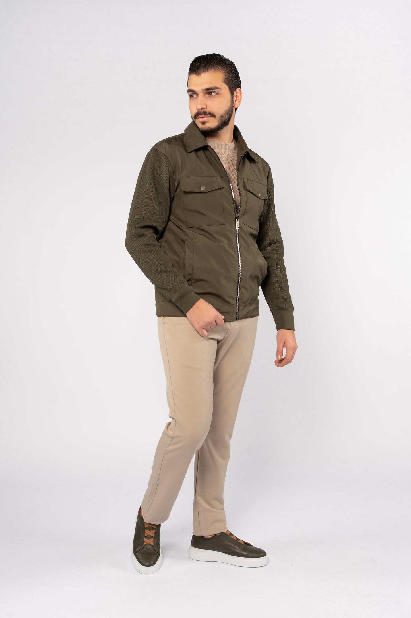 OLIVE CASUAL QUILTED JACKET