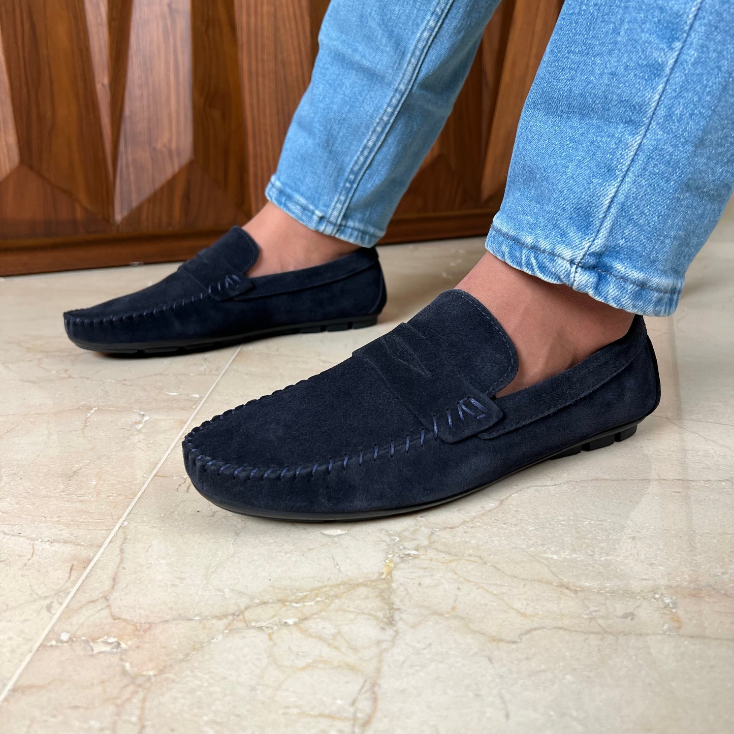 Navy Suede Penny Moccasin