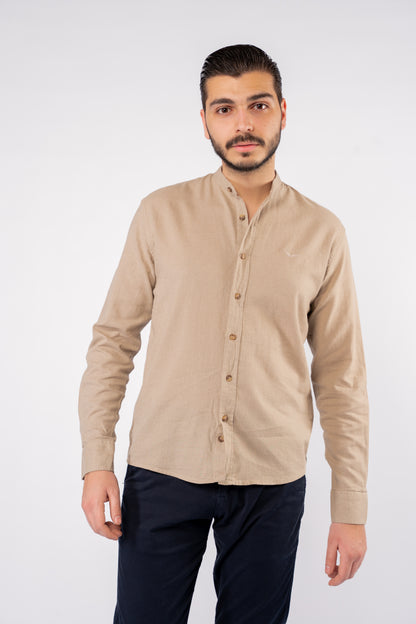 BEIGE CHINESE LINEN SHIRT