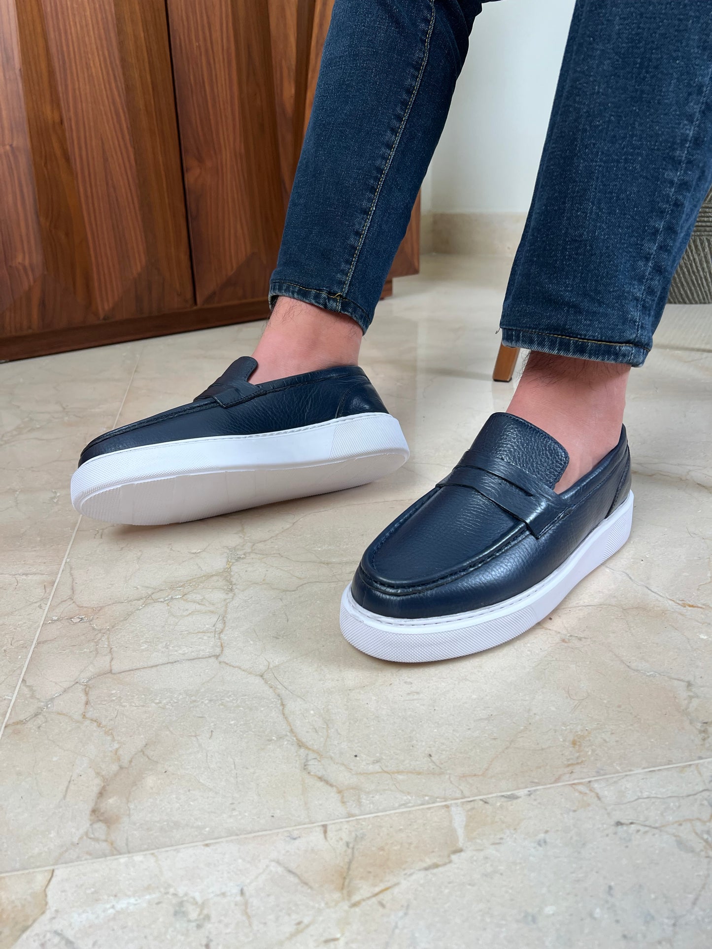 NAVY LOAFER LEATHER HIGH SOLE