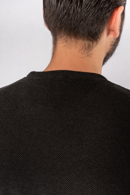DARK GREY ROUND NECK PIQUET SWEATER