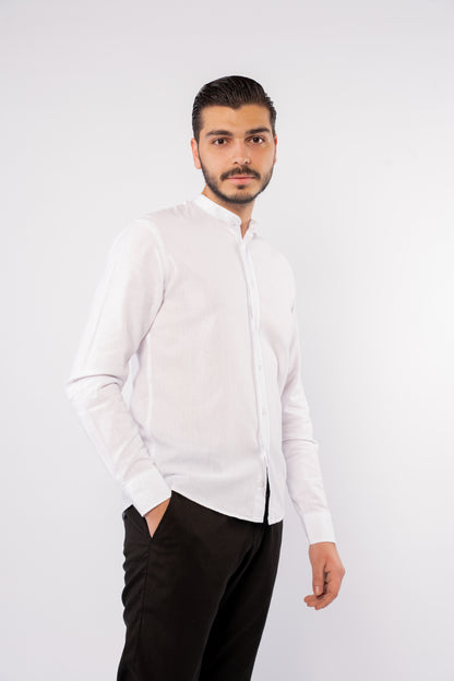 WHITE CHINESE LINEN SHIRT