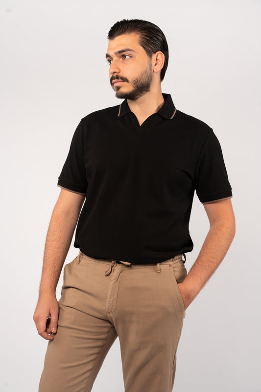 BLACK BROWN LINE VNECK POLO