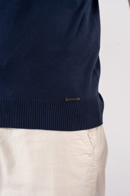NAVY CASUAL ZIPPER POLO