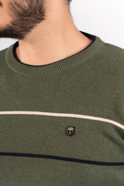 OLIVE-NAVY LINE SWEATER