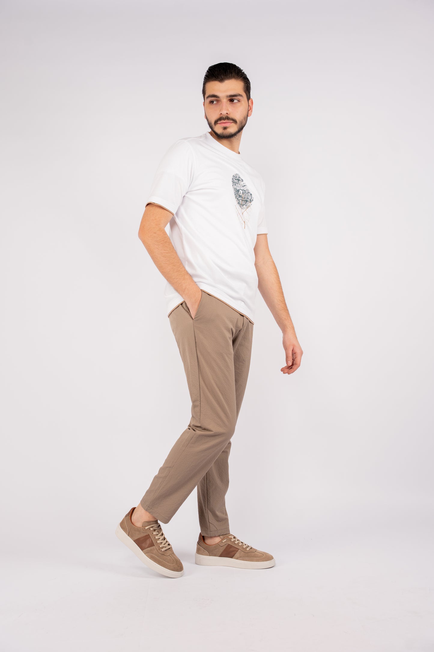 WHITE DOUBLE NECKLINE MERCERIZED TSHIRT