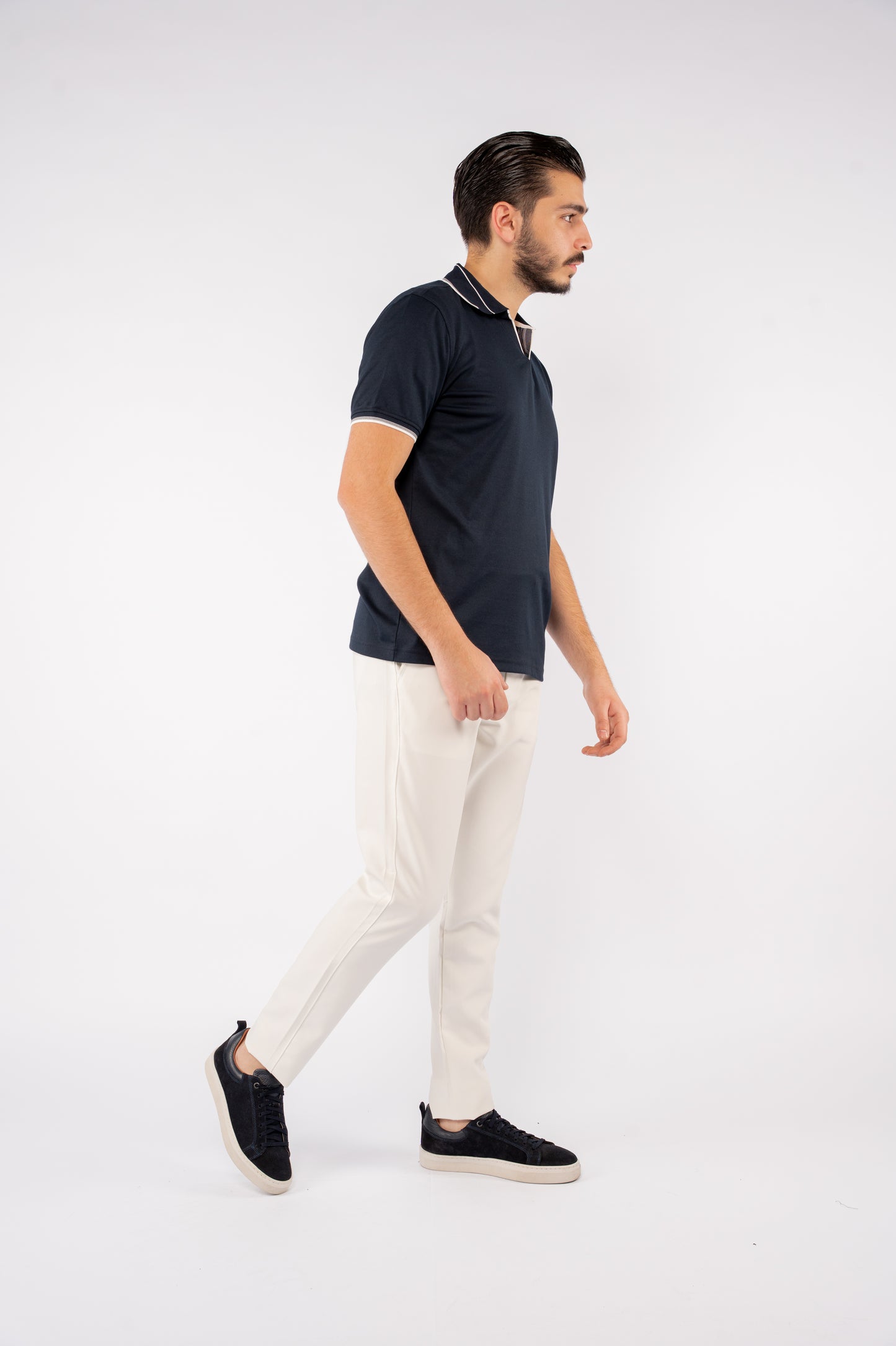 NAVY MIXED VNECK POLO