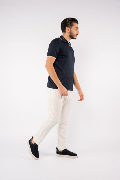 NAVY MIXED VNECK POLO