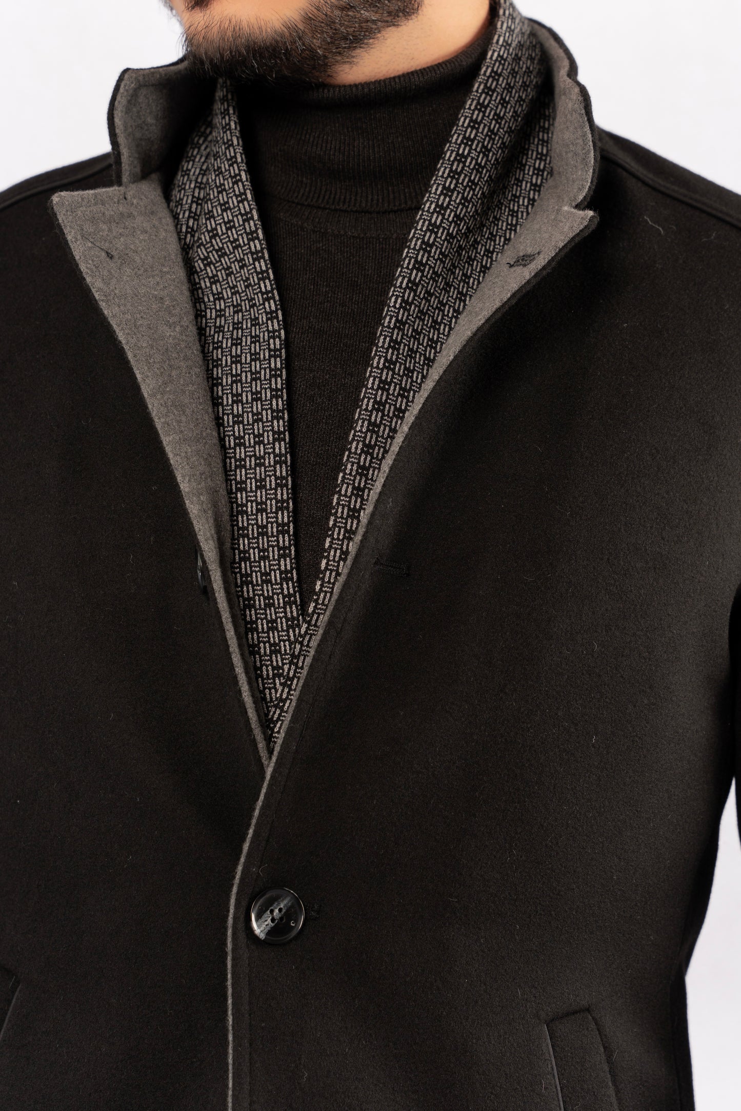 BLACK SEMI CASUAL WOOL COAT