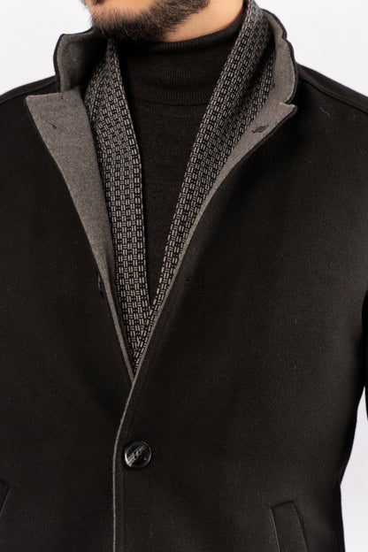 BLACK SEMI CASUAL WOOL COAT