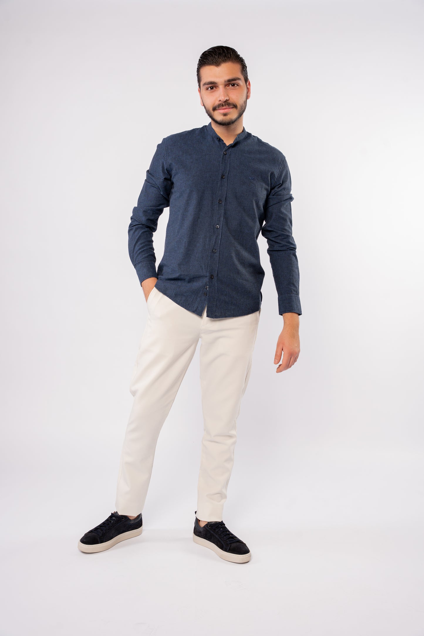 NAVY CHINESE LINEN SHIRT