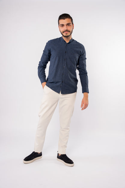 NAVY CHINESE LINEN SHIRT
