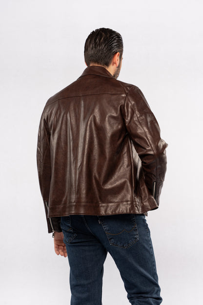 BROWN TRUCKER LEATHER JACKET
